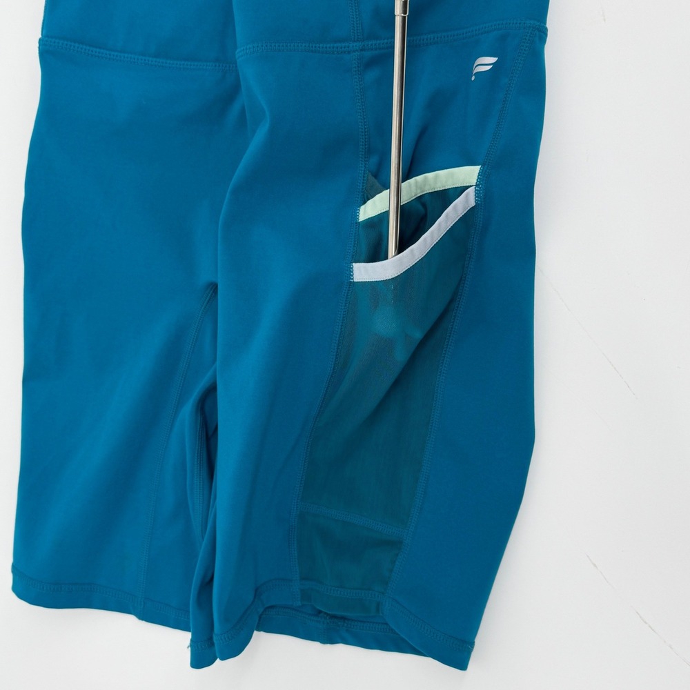 Fabletics Biker Shorts Womens S Teal Blue High Waisted Pockets Athletic - Picture 5 of 7